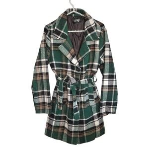 Rogue Y2k Plaid Belted Coat Med Preppy Retro Academia Green Winter Heritage Ivy